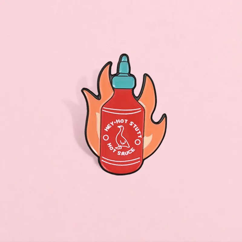 Fun Flame Chili Sauce Design Metal Brooch Vintage Cartoon Alloy Badge Pins For Bags Clothing Decoration Leisure commuting gift