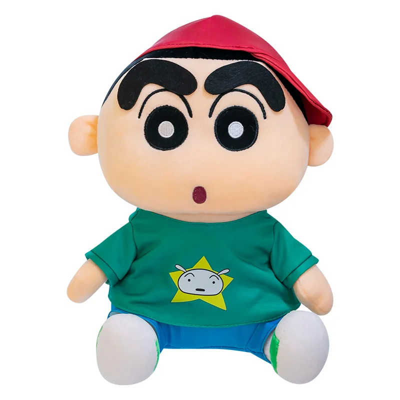 65cm Kawaii Crayon Shinchan juguete de peluche con capucha Shinchan muñeco de peluche Linda figura de Anime para niños cumpleaños regalo de Navidad tamaño grande