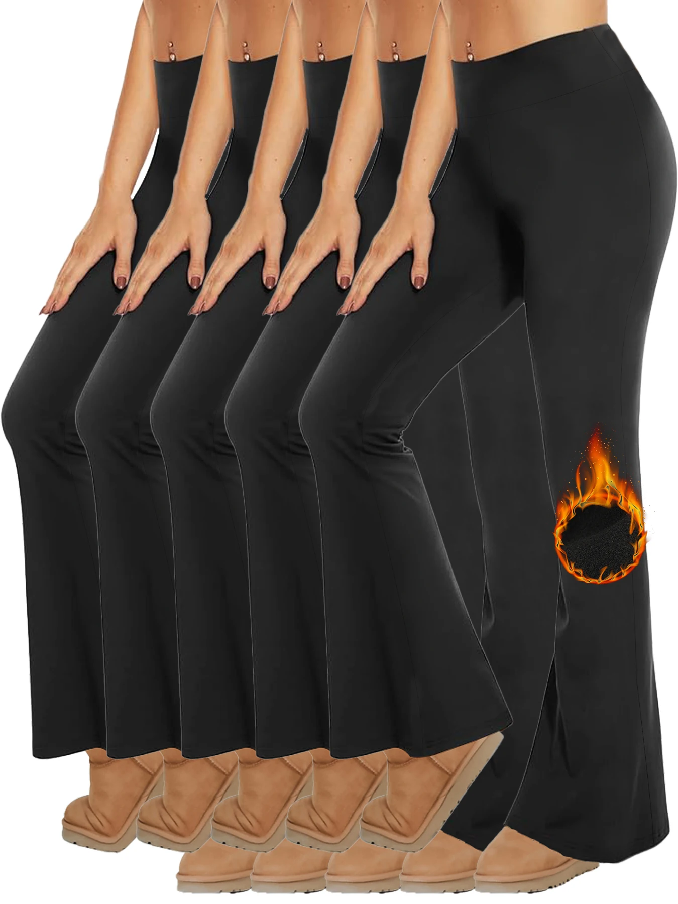 

5 Pack Women's Super Soft High Waisted Fleece Flare Leggings. Tummy Control Soft Bootleg Bootcut Pants