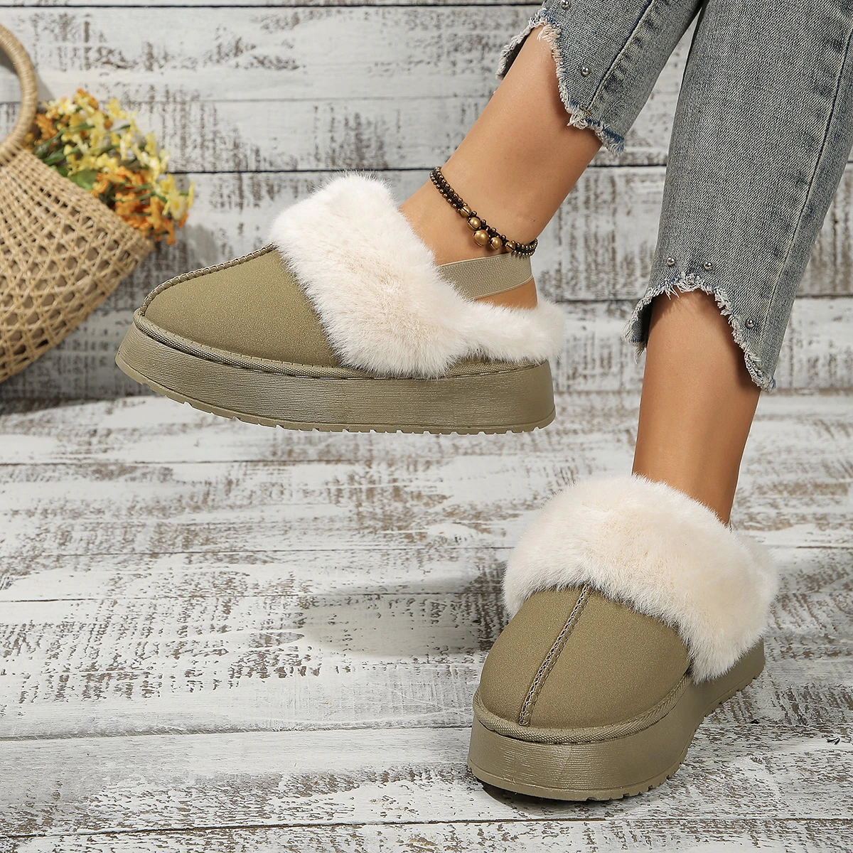 Slippers women wear the new winter fur one thick-soled Baotou wool slippers plus suede boots cotton shoes