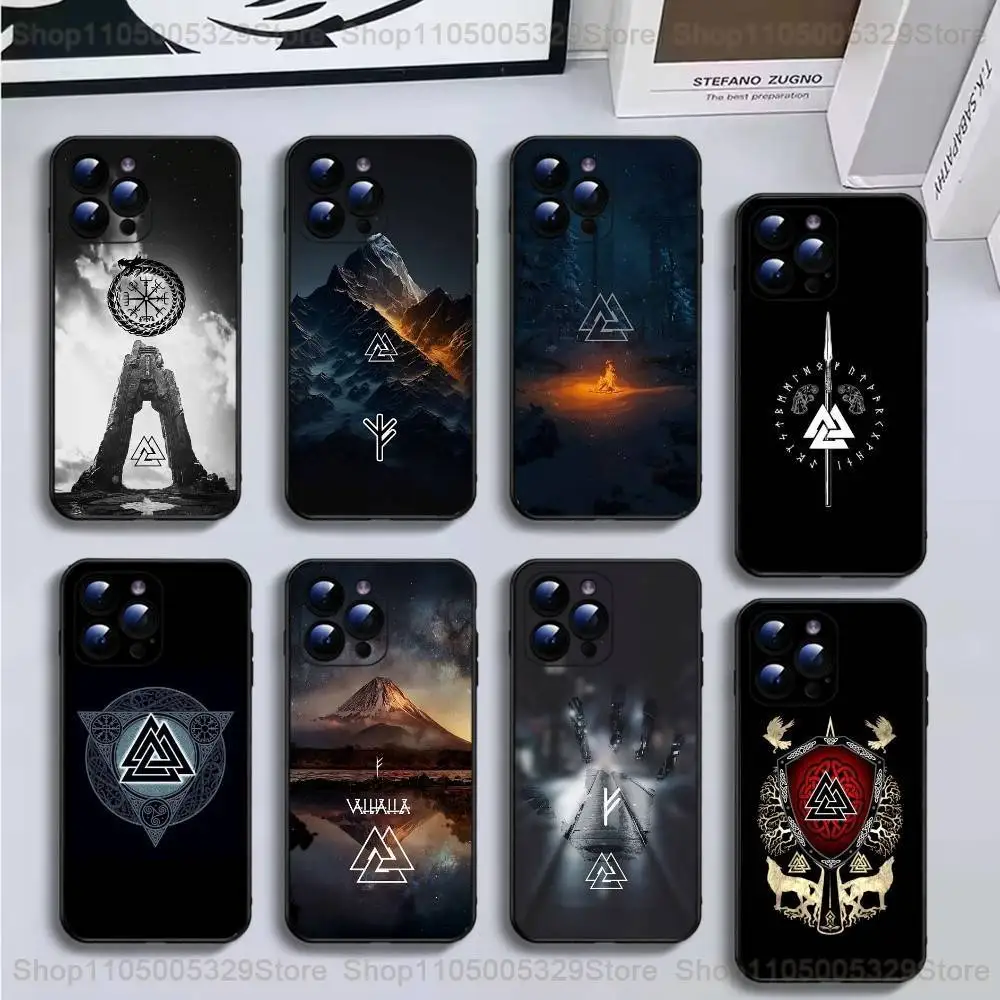 

V-Viking Cool V-Vegvisir Logo Phone Case For iPhone16,15,14,13,12,11 Plus,Pro Max,XS,X,XR,SE,Mini,8,7,Soft Black Cover