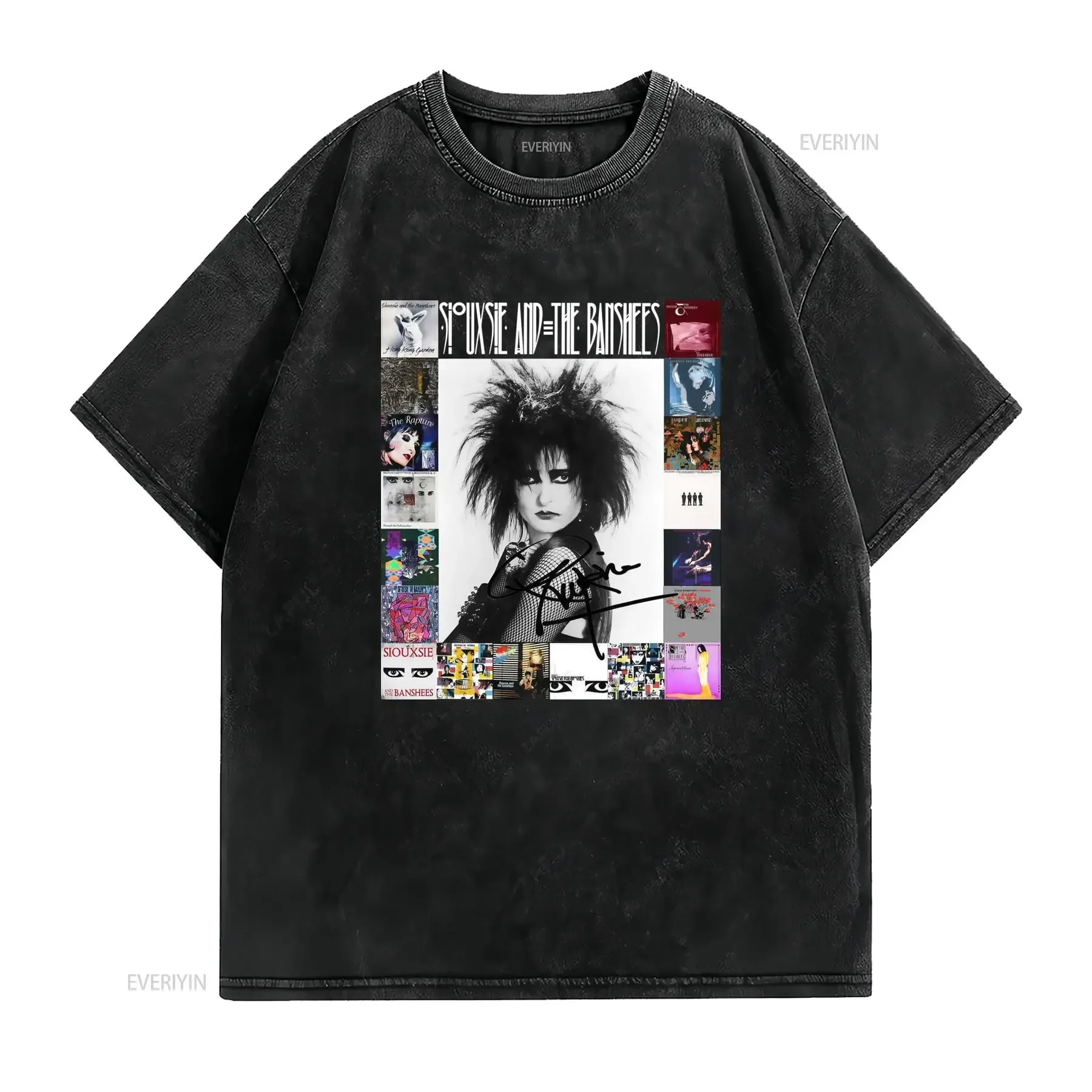 Vintage Gothic Punk Rock Siouxsie And The Banshees Album Collage Print Casual T Shirt vintage Washed Breathable Versatile