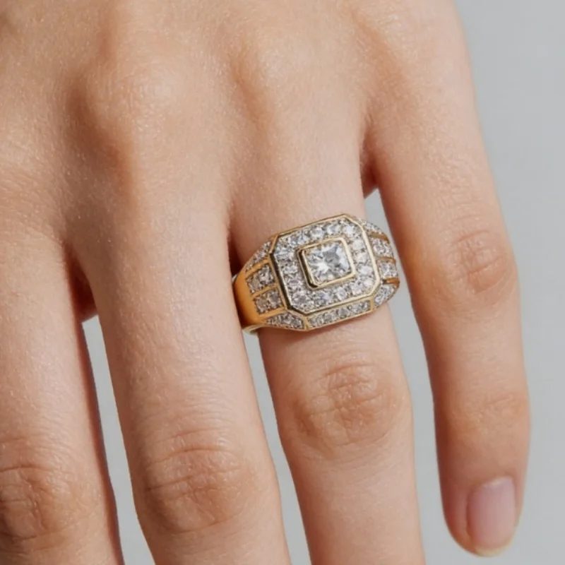 2026 New Luxury Gold Color Hip Hop Rock Ring with Rhinestones Zircon for Men And Women Wedding Party Jewelry Accessory