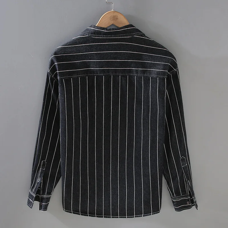 Japanese Retro Denim Shirt Men Long Sleeve Spring Casual Loose Jean Shirts Male Double Pockets Pure Cotton Cowboy Tops Comfort