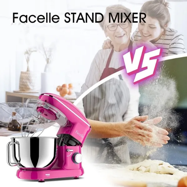 Facelle Stand Mixer, 660W 6 Speed Electric Kitchen Mixer with Pulse Button, Attachments include 6.5QT Bowl, Dishwasher Safe