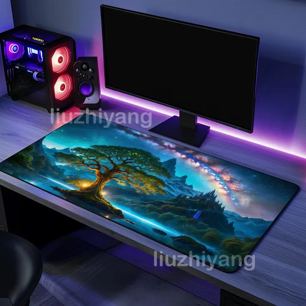 

Коврик для мыши Star Sky Tree Art, большой коврик для компьютерной офисной игры, настольный коврик XXL, резиновые противоскользящие коврики для клавиатуры с прошитыми краями, длинные настольные коврики