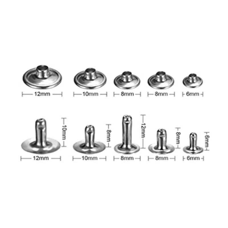 200 Sets Metal Single Cap Rivets Studs Round Rivet For Leather Craft Bag Belt Garments Hat Shoes Pet Collar Decor