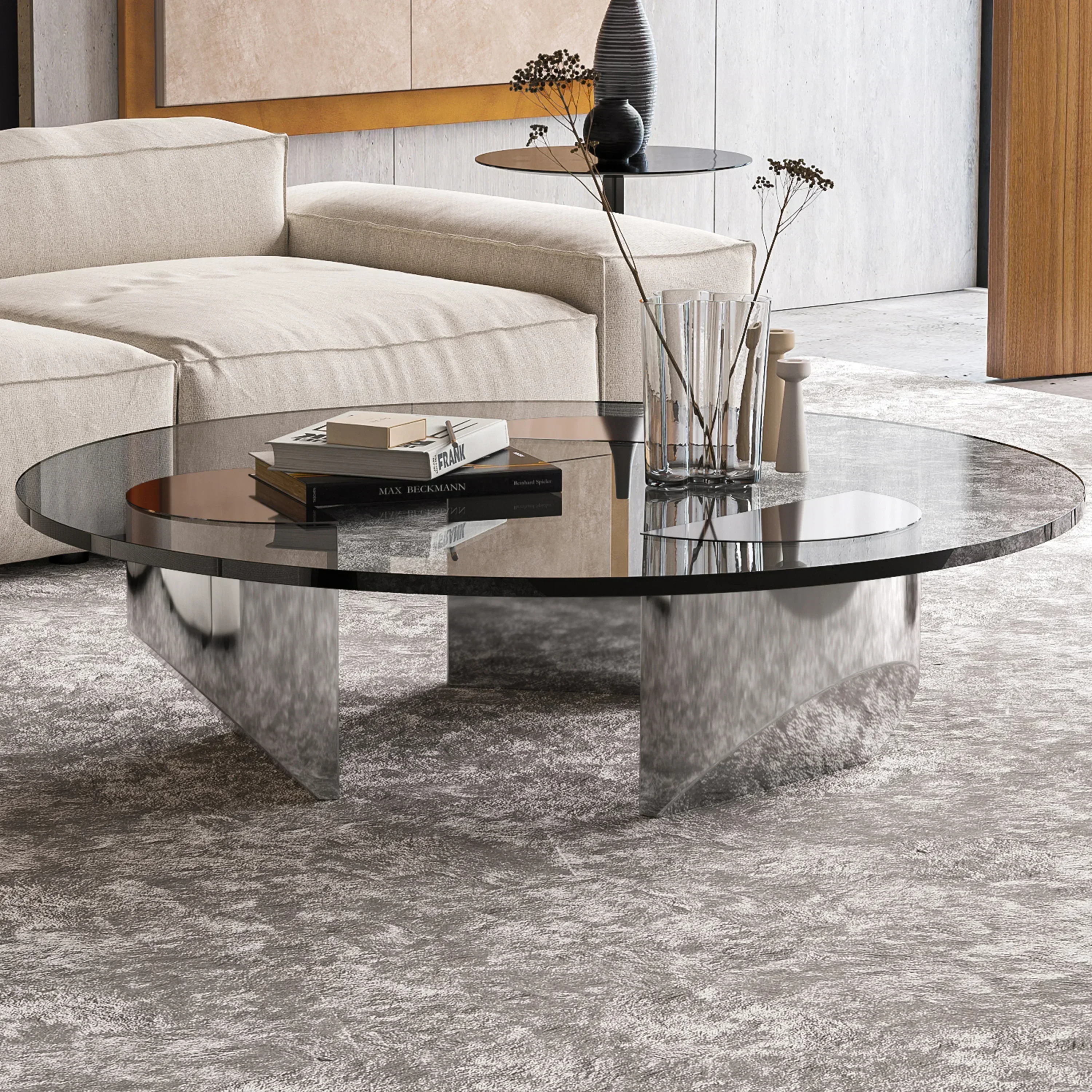 

Round Coffee Glass Table Wedge Modern Coffee Table with Tempered Glass Top End Table for Living Room Home Office