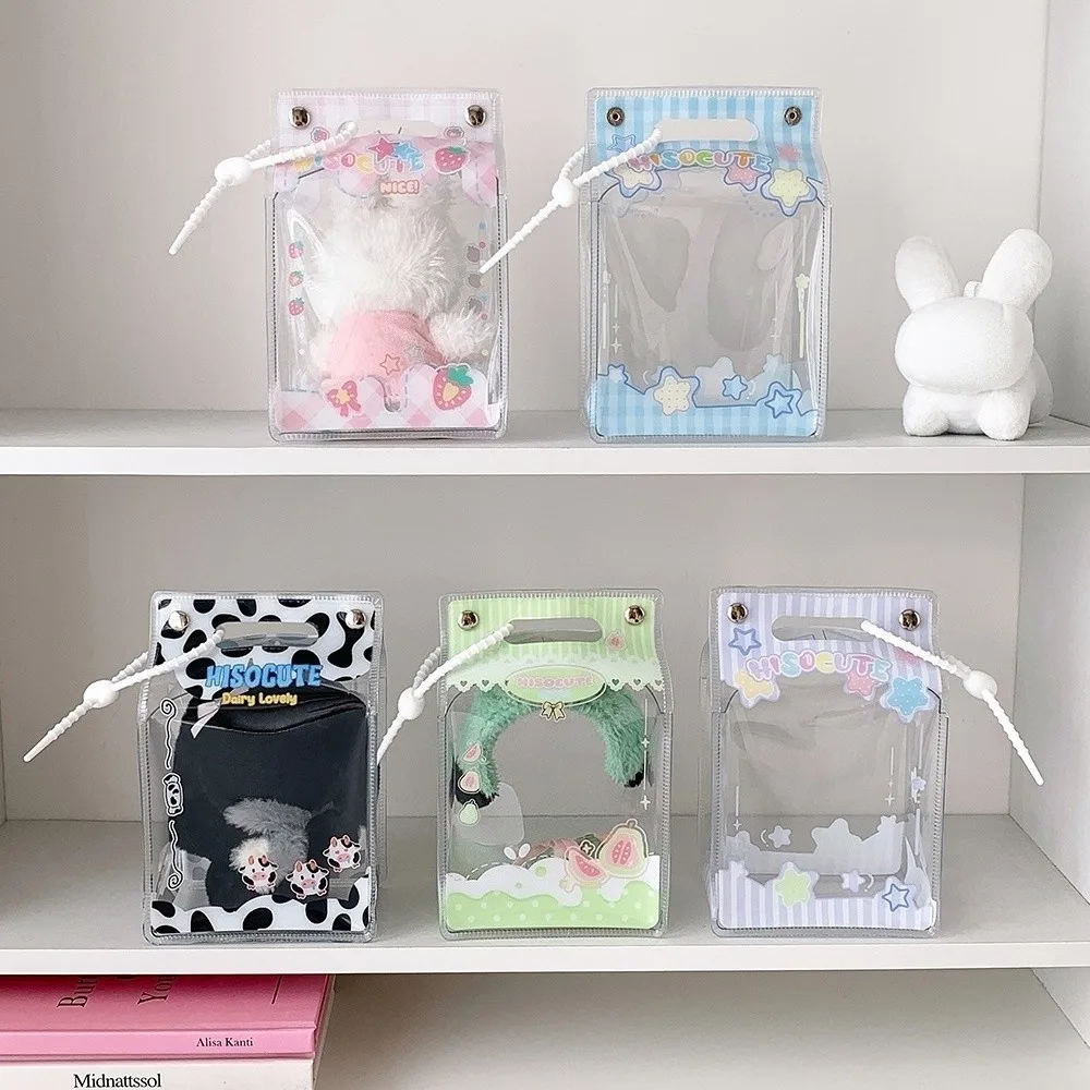 Transparent Milk Box Storage Bag PVC Material Milk Carton Shape Protector Case Kaychain with Clear Window Hanging Storage Bag