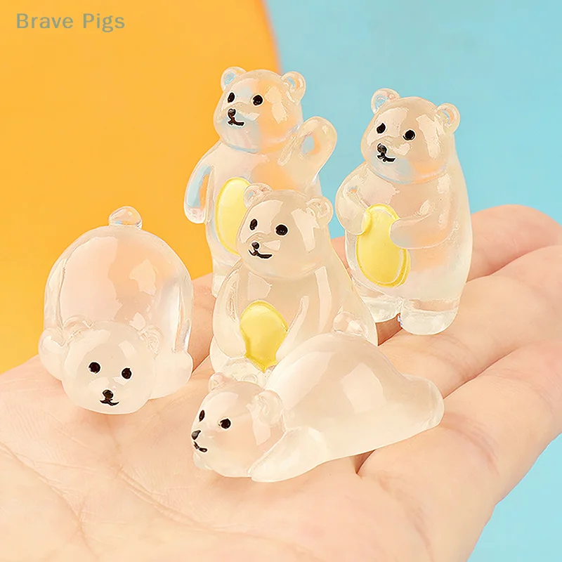 1Pc Luminous Polar Bear Miniatures Glow In The Dark Mini Polar Bear Figurines DIY Dollhouse Garden Flower Pots Micro Landscapes