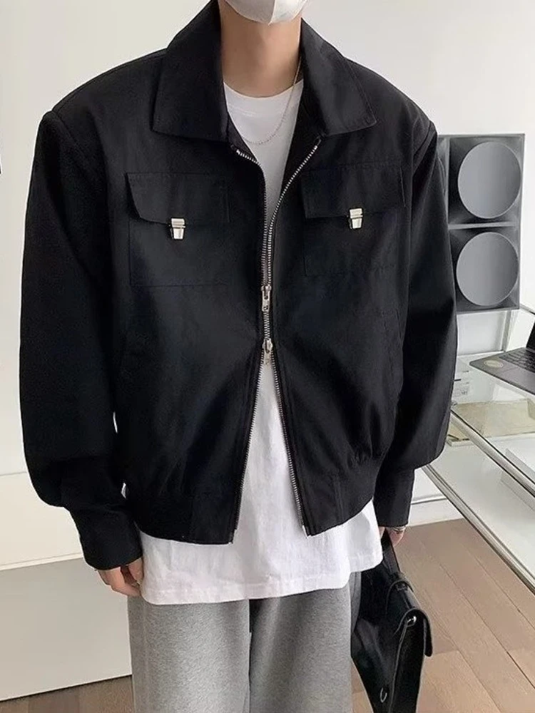

Luxury Men's Oversized Collared Baseball Jacket High Street Workwear Flight Jacket with Short Sleeve Affordable Luxury Niche