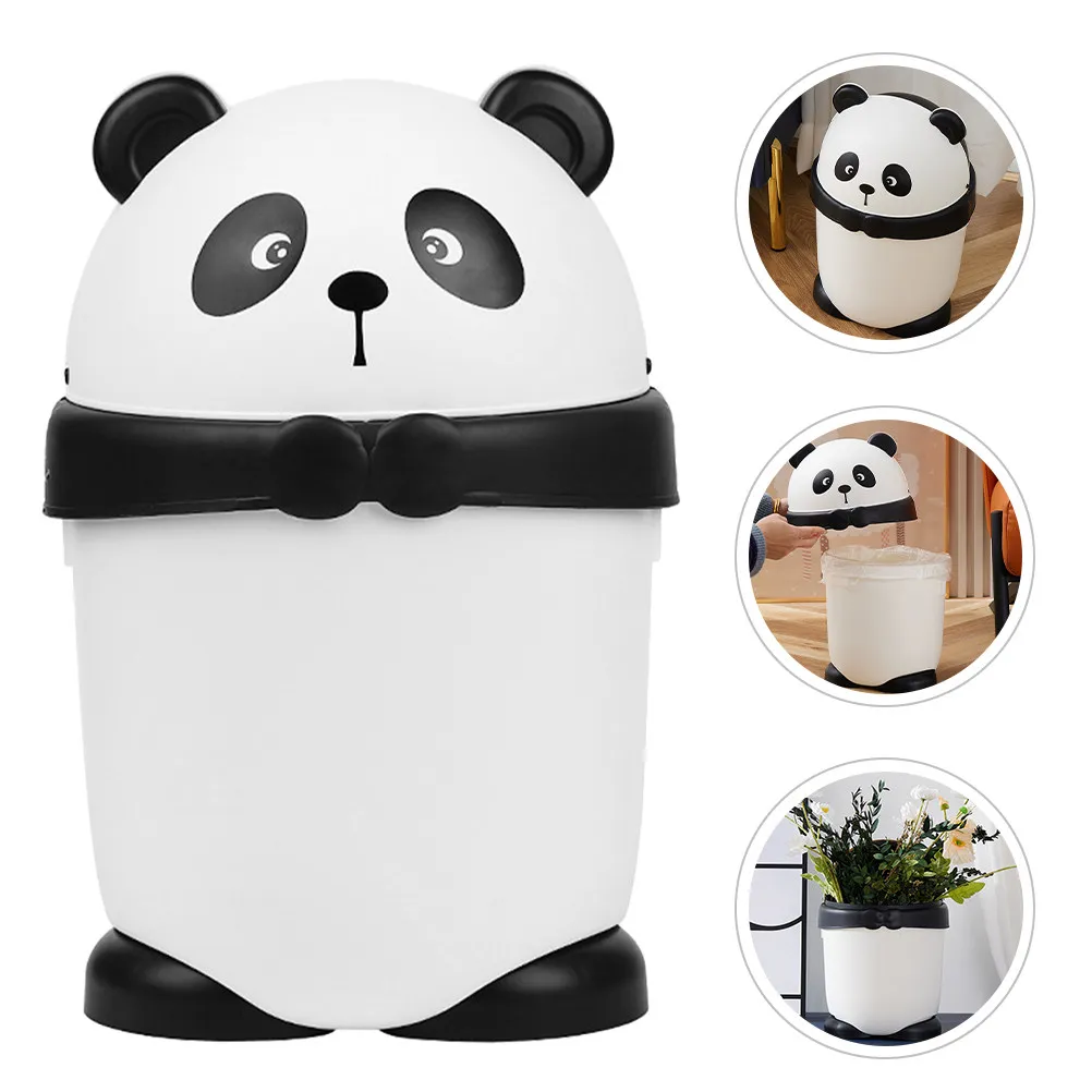 

Stylish Panda Trash Can Small Garbage Bin with Lid for Bathroom Office Bedroom Countertop Plastic Waste Container