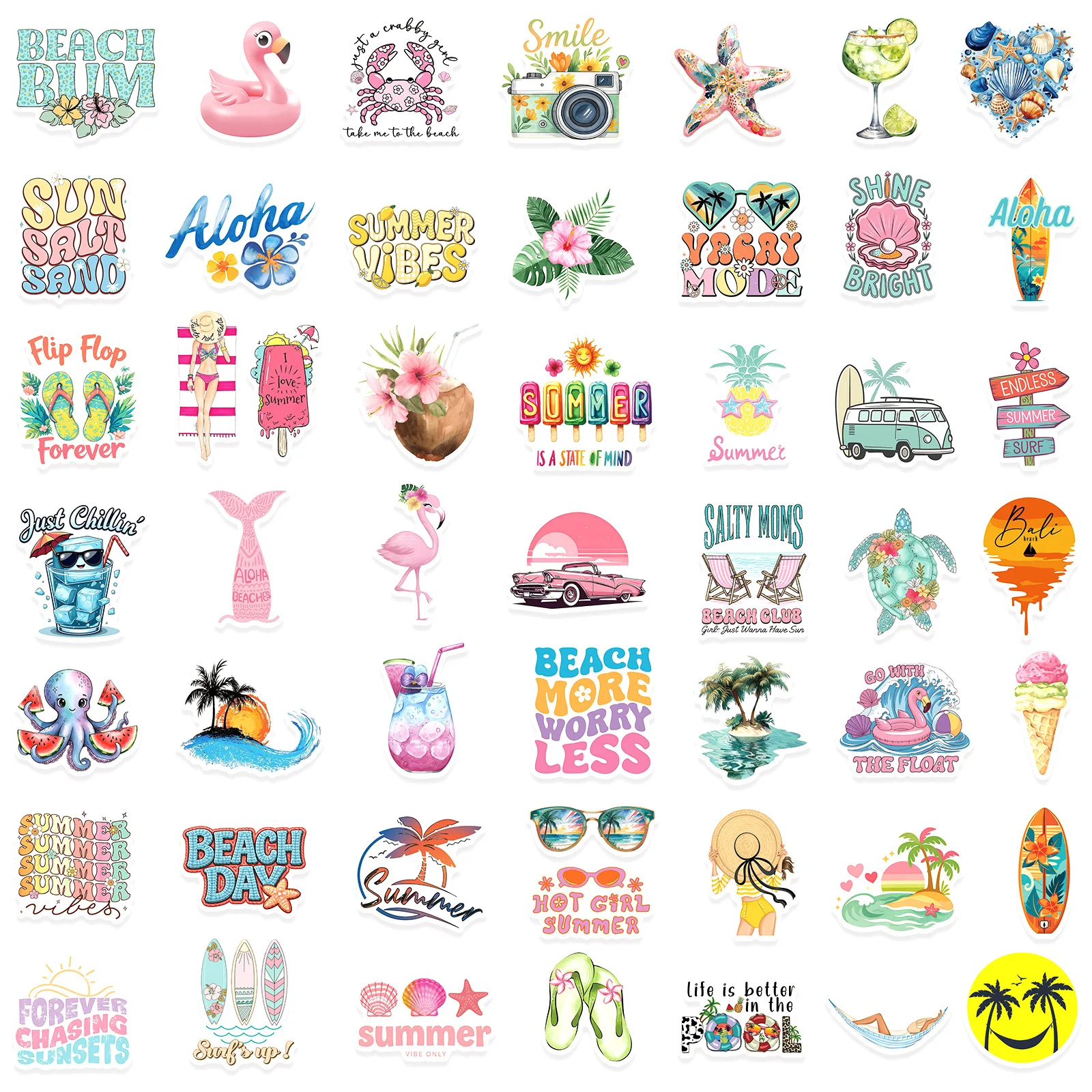 50Pcs Starfish, Ice Cream, Bikini Beach Ocean Themed Stickers Decorated Diary Notebook Water Bottle Skateboard Children's Toys