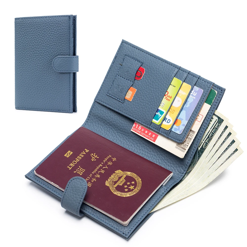 

Slim RFID Blocking Leather Passport Holder Travel Bifold Wallet for Men and Women Coin Purse Passport Cover with Snap Closure