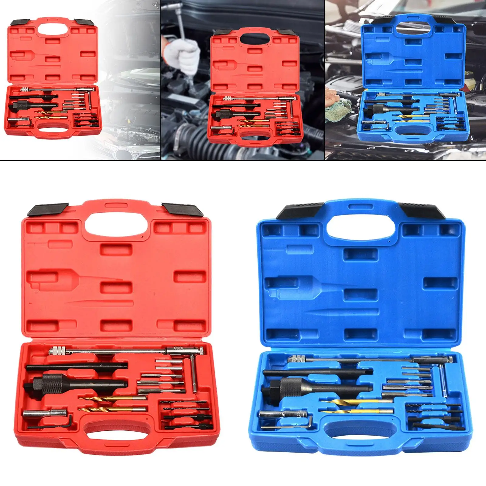 16 Pieces Glow Plug Remover Tool Kit Portable Auto Accessory Repair Tool Multifunctional M8/M10 Glow Plug Extractor Repair Tool