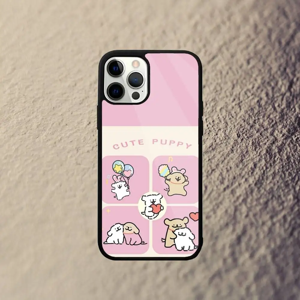 Korea Line Puppy Malteser Handyhülle für iPhone 17,16,15,14,13,12,11,Pro,Max,Plus,Mini,SE4,E Magnetisches Magsafe Wireless Charging