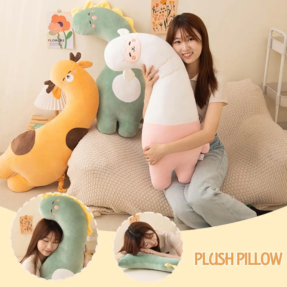 Cute Sleeping Pillow Cartoon Long Plush Toy Sofa Leg Dinosaur Giraffe Bed Clamp Gift W4c1