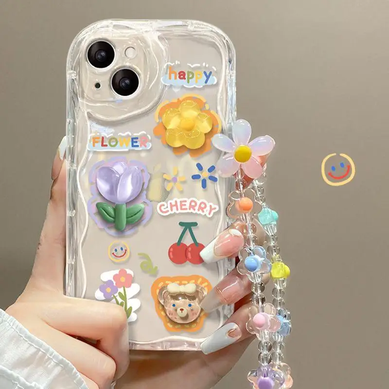 3D Cute Flower Case For Samsung Galaxy A25 A10 A11 A31 A51 A71 A21S A50 A30S A20 A30 A32 A52 A02 A02S A22 A03 J7 Wrist Chain