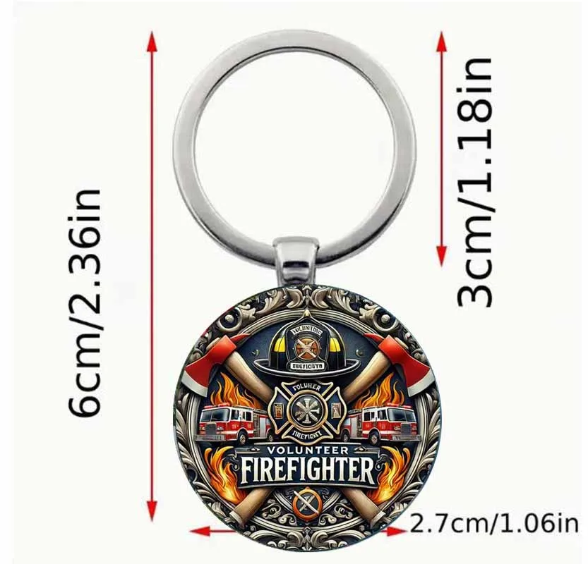 ريترو "رجال الاطفاء المتطوعين" مع شاحنة إطفاء وسلسلة مفاتيح لهب، مناسبة للعائلات، هدية مثالية لرجال الإطفاء، رجل الإطفاء