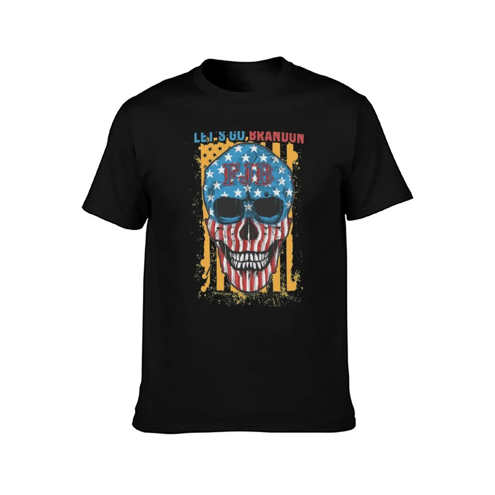 Let's Go Brandon Chant sarcastic Conservative Vintage US Flag Halloween Skull T-Shirt Work Style Casual T-Shirt