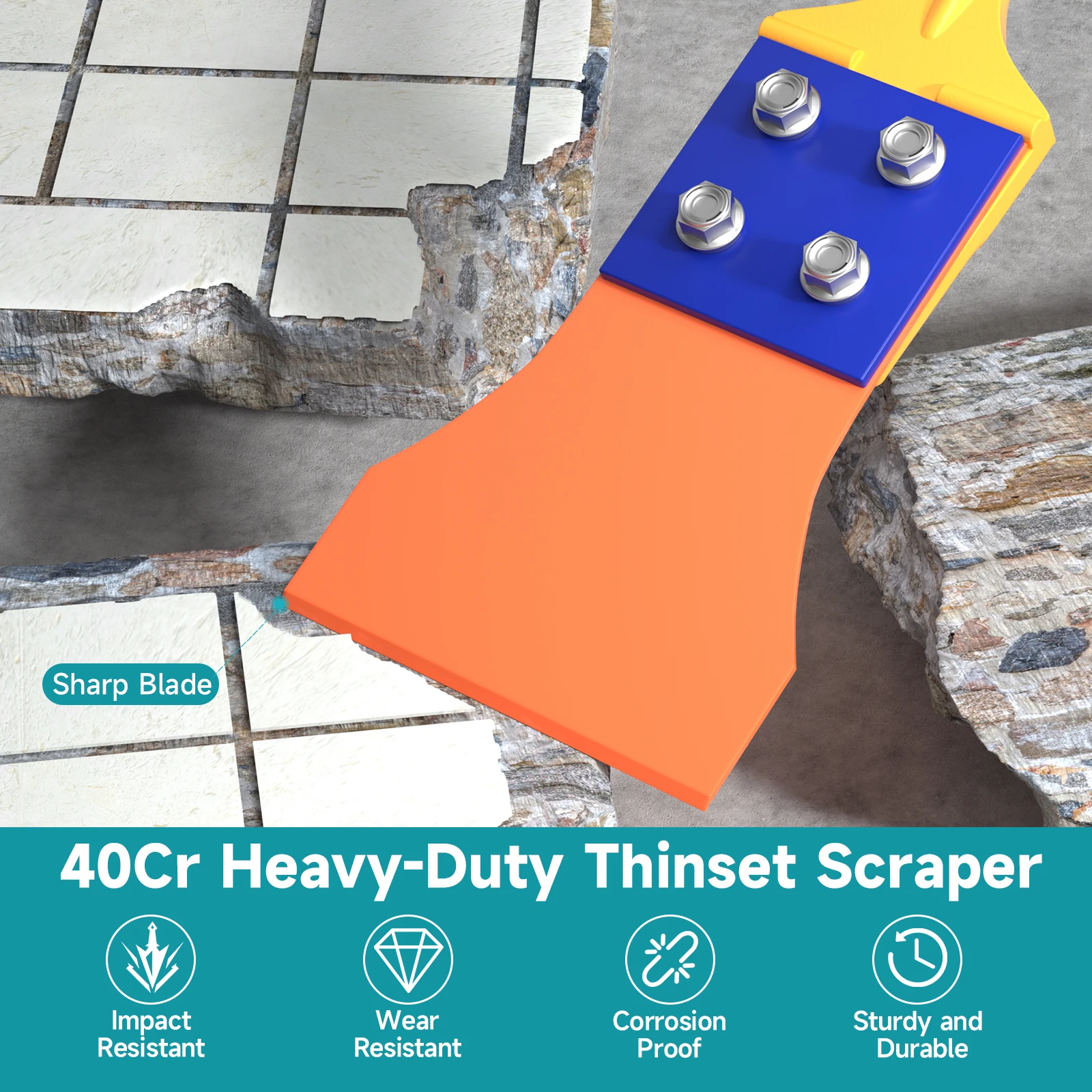 Heavy-Duty Wide Floor Scraper with SDS MAX SHANK 40Cr Thinset Scraper for Construction And Home Improvement