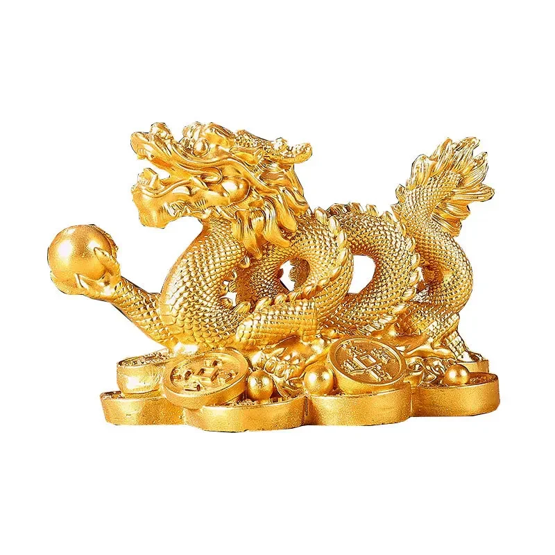 1Pc Good Lucky Chinese Auspicious Money Dragon Statuette Resin Sculpture Feng Shui Decoration Home Living Room Bedroom Figurines