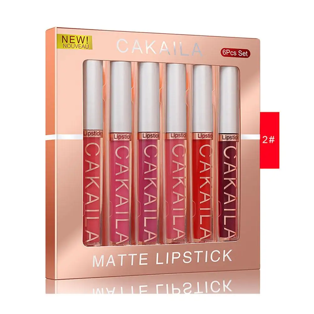 Juego de 6 pintalabios de terciopelo líquido para mujer, lápiz labial resistente al agua, duradero, hidratante, color rojo y Nude, W3g9