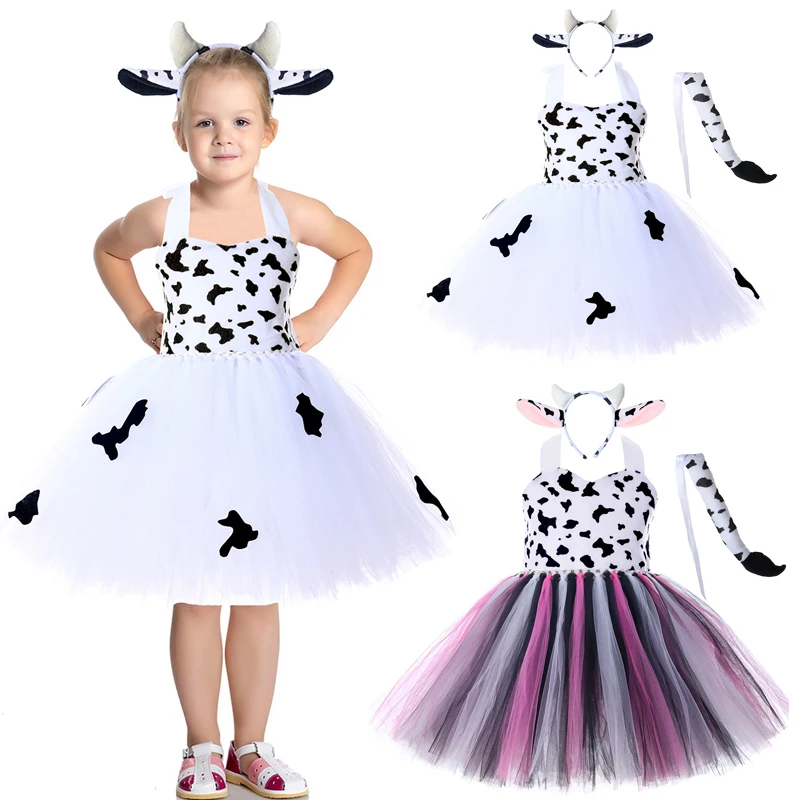 

New children's little cow costume Halloween animal costume Cow gauze fluffy skirt party kindergarten drama costume tutu skirt