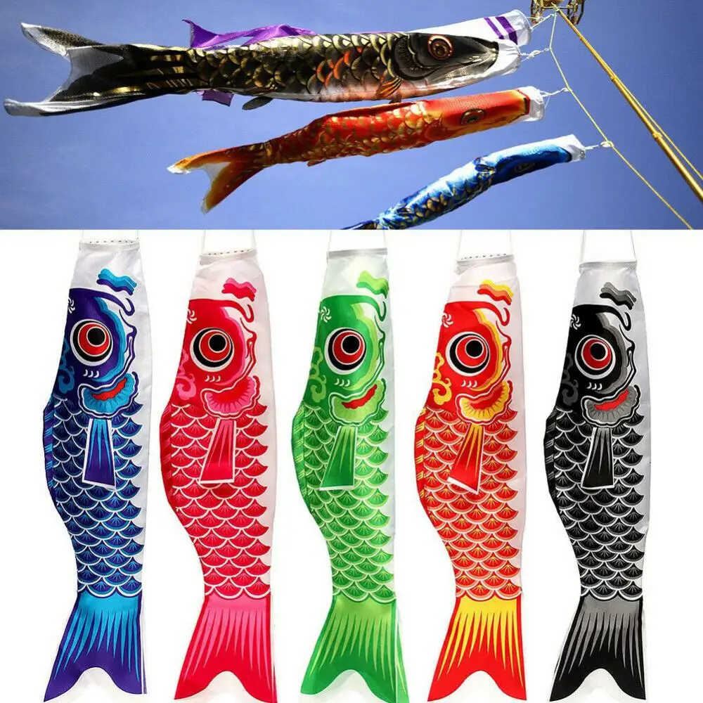 55cm Japanese Nobori Koinobori Carp Streamer Windsock Fish Flag Kite Home Decor Colorful Fish Design Flags Waterproof Satin Flag