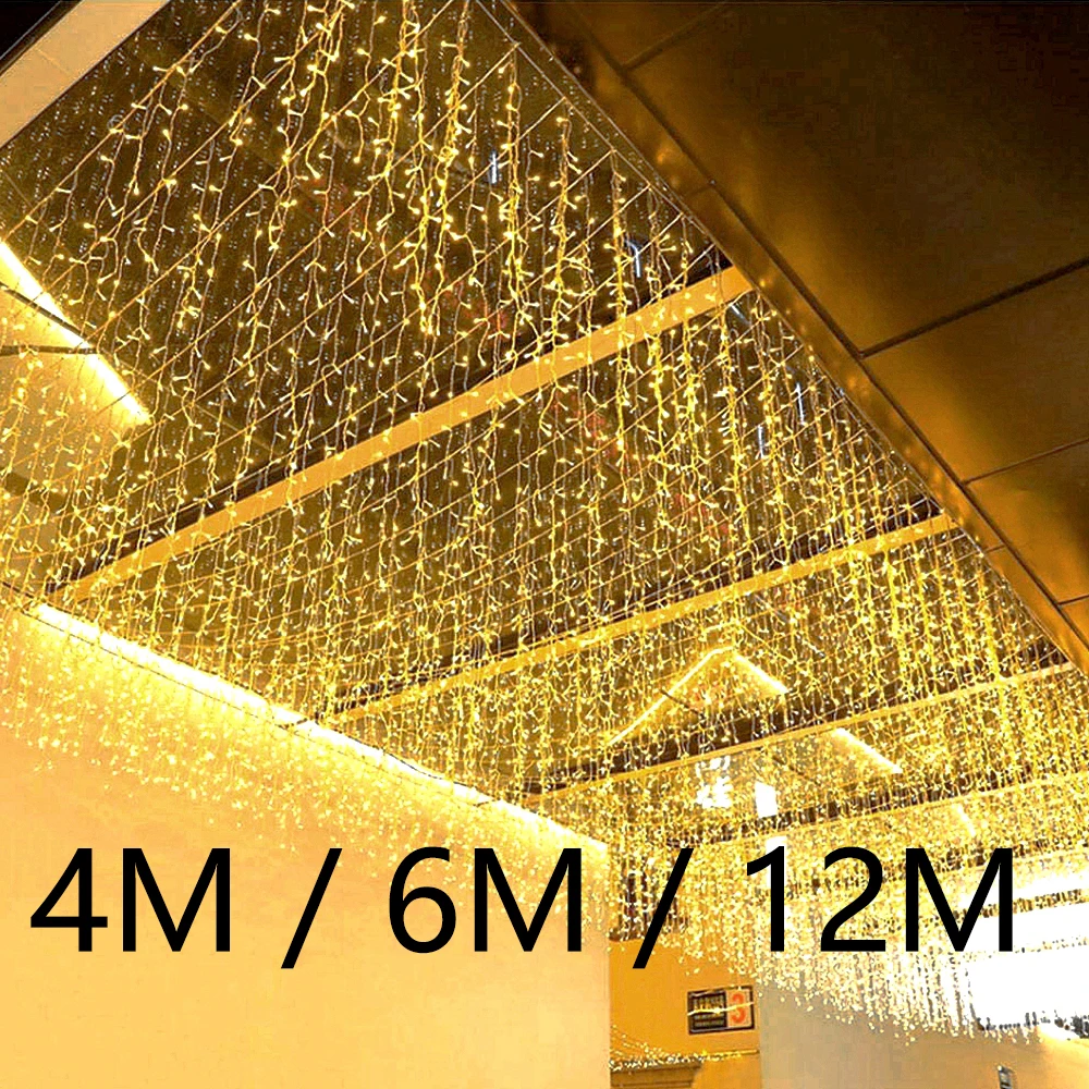 4M-12M LED-Eiszapfen-Lichterkette, Lichtvorhang, Weihnachtsbeleuchtung, Girlande für Garten, Party, Zuhause, Straße, 2026 Neujahrsdekoration, Lampen