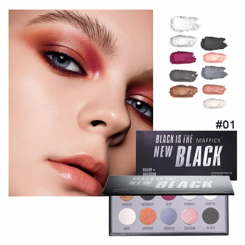 10 Color Shadow Plate Black Smoky Makeup Pearlescent Sparkling Eye Shadow New