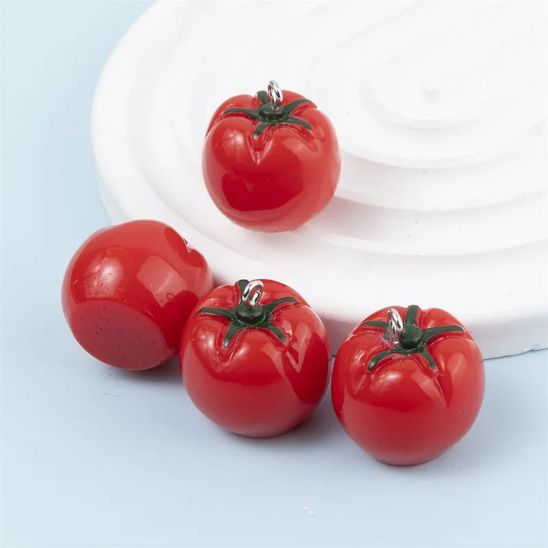 5 uds colgante de fruta de resina de moda 22*21mm dijes de tomates colgante de resina para joyería DIY pulsera pendientes Accesorios