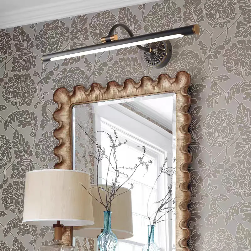 Full copper mirror headlight American bathroom led retro simple black bathroom mirror cabinet light Nordic wash
