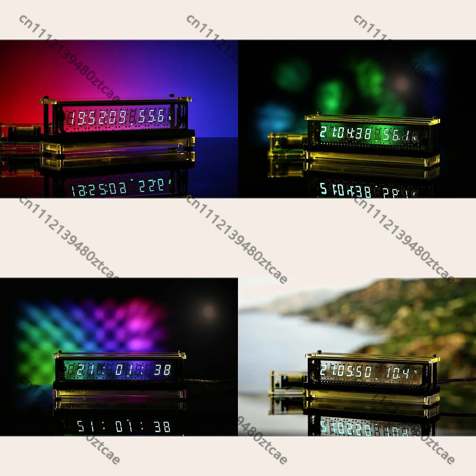 Nvarcher VFD Clock Digital LED Time Display Vacuum Fluorescent Wireless Temperature Humidity 12/24 Hour