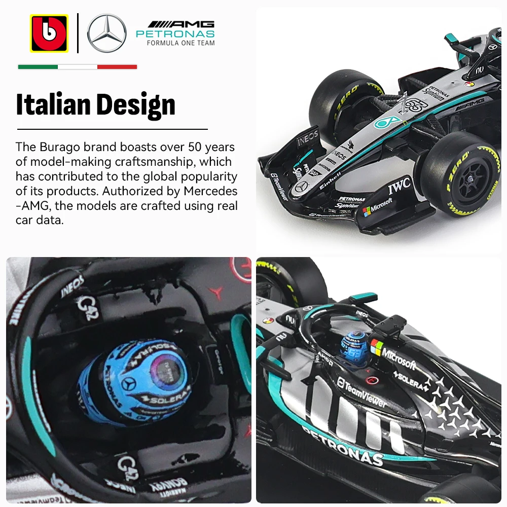 Bburago 1:43 F1 2026 Mercedes-AMG W17 63#George Russell 12#Andrea Kimi Antonelli Alloy Car Die Cast Model Toy with acrylic box