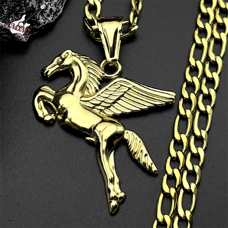 

Pegasus Angel Wings Horse Pendants Necklaces For Women Men Stainless Steel Gold Color Animal Hiphop Chain Party Male Jewelry