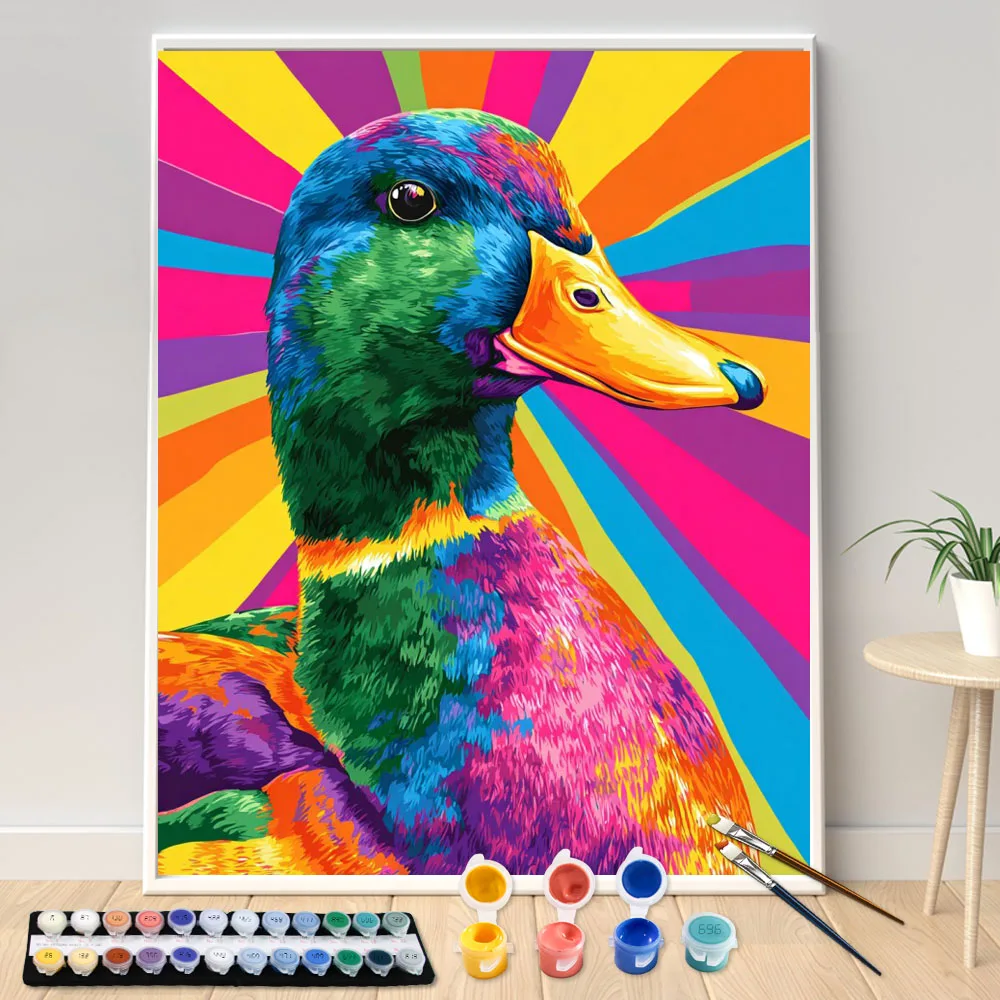 

Painting By Numbers 40x50cm Kits Rainbow Pop Art Duck Picture By Numbers For Home Decors Handpainted Diy Gift