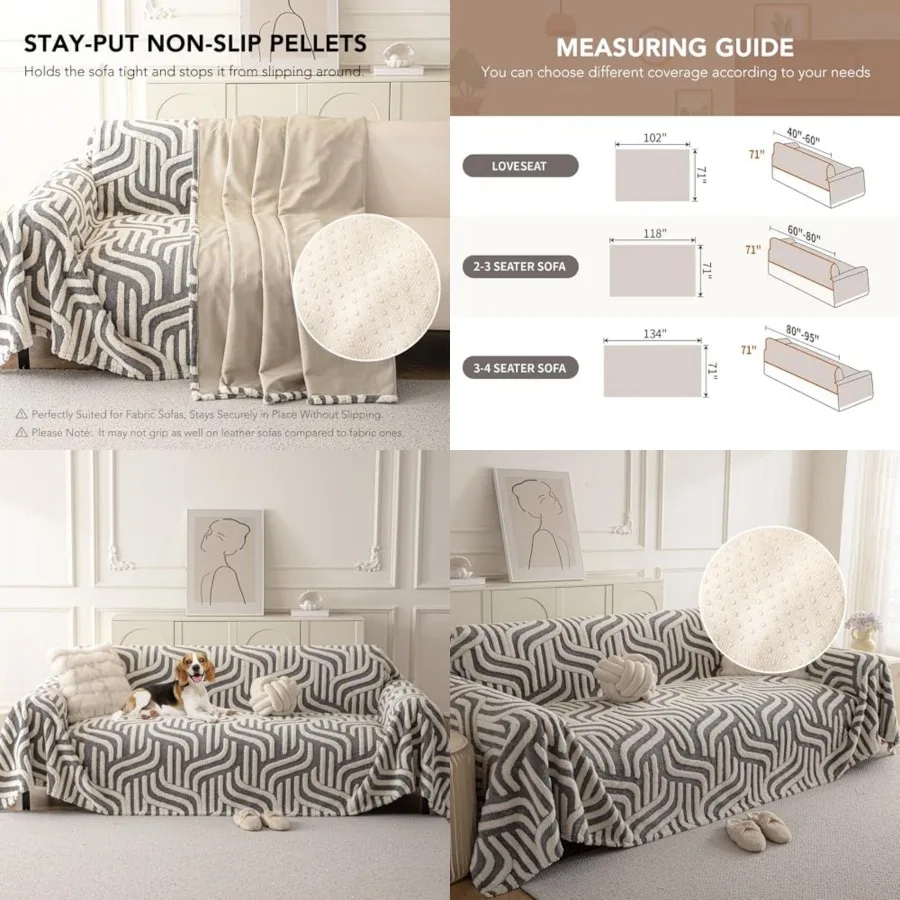 

Non Slip Couch Covers for 2 Cushion, Scratch Resistant Pet Friendly Sofa Couch Covers for Dogs, Sherpa Velvet Protectors Slipco