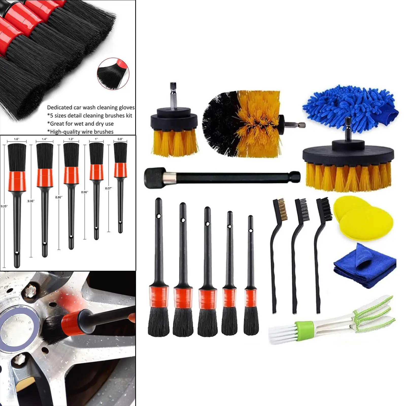 

17x Auto Detailing Brushes Set All Purpose Clean Detail Cleaning Brushes for Wheel