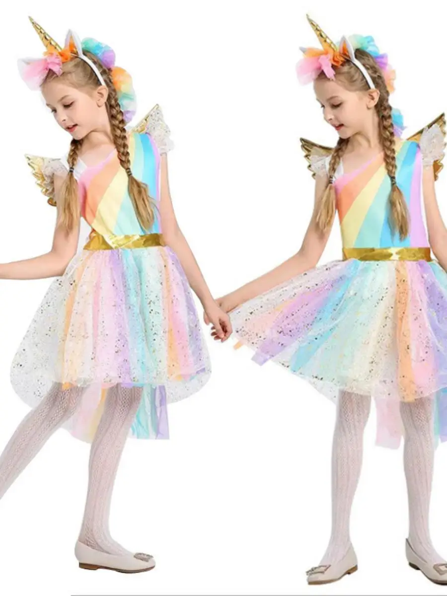 Nuevo disfraz de Halloween para niñas, Festival orn, actuación, arcoíris, Dr, puesta en escena, ropa Par para niños, poliéster