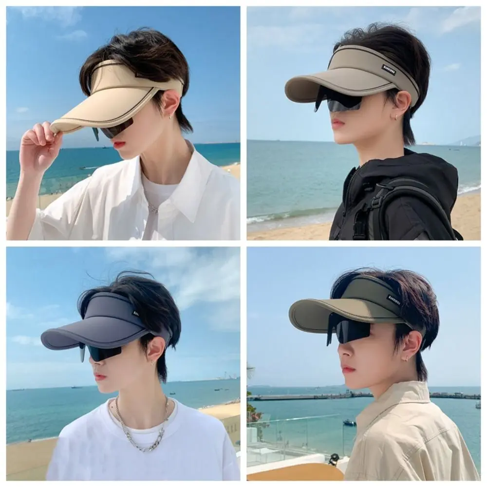 

Summer Breathable Sun Hat with Sunglass Sun Protection Big Brim Empty Top Cap Adjustable Anti-UV Sport Hat Cycling Climbing