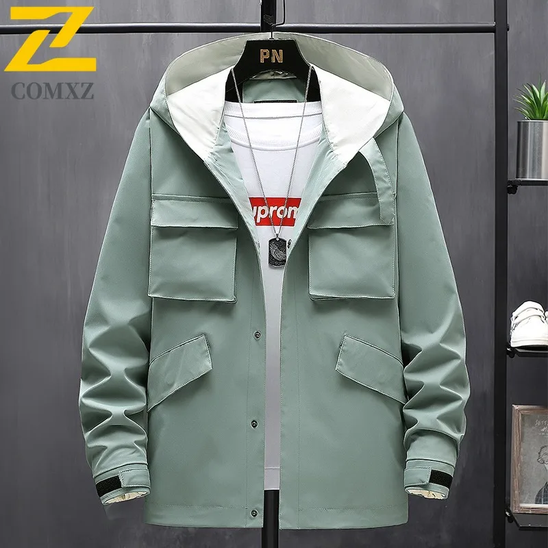 

COMXZ Cross Border Big Size Factory Direct Supply Spring Autumn Single Layer Hooded Jacket In Stock Men Casual Coat windbreaker