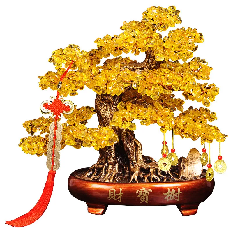 Natural large yellow crystal charm tree decoration manufacturers wholesale cash arts and crafts