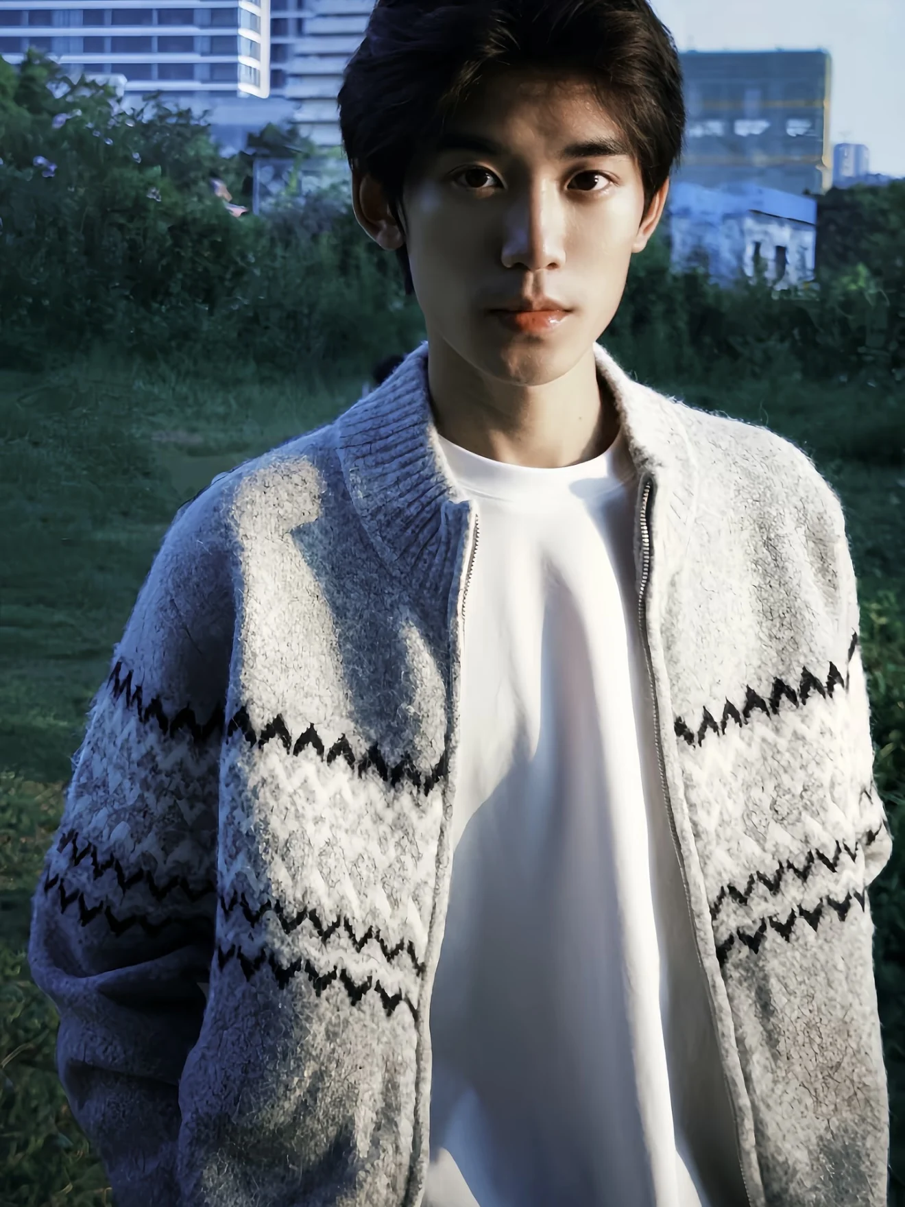 

Casual Knitted f-High Zipper Cardigan Men's Sle Autumn Winter Fair Isle Sweater Versatile Loose Fit Long Sve Stripe P...