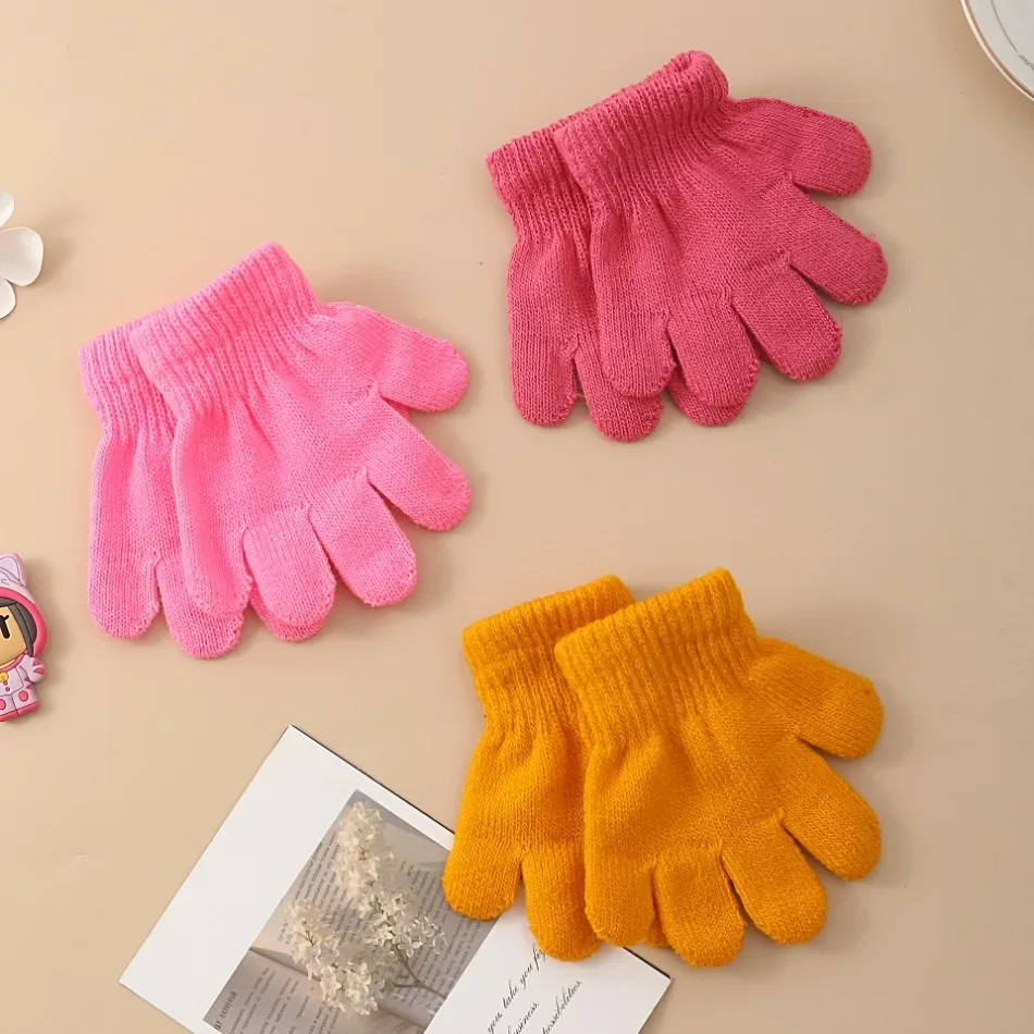 Kinderen Gebreide Handschoenen Winter Kinderen Leerling Student Effen Kleur Harige Lange Vinger Wanten Herfst Schrijven Warmer Hand 3-10Years Oud