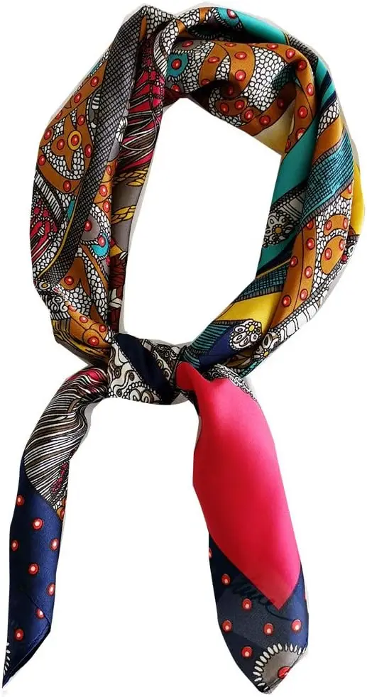 

Head Scarf Hair Neck Scarves Silk Feeling Scarf Medium Square Satin Head Scarf for Women 27.5 × 27.5 inches