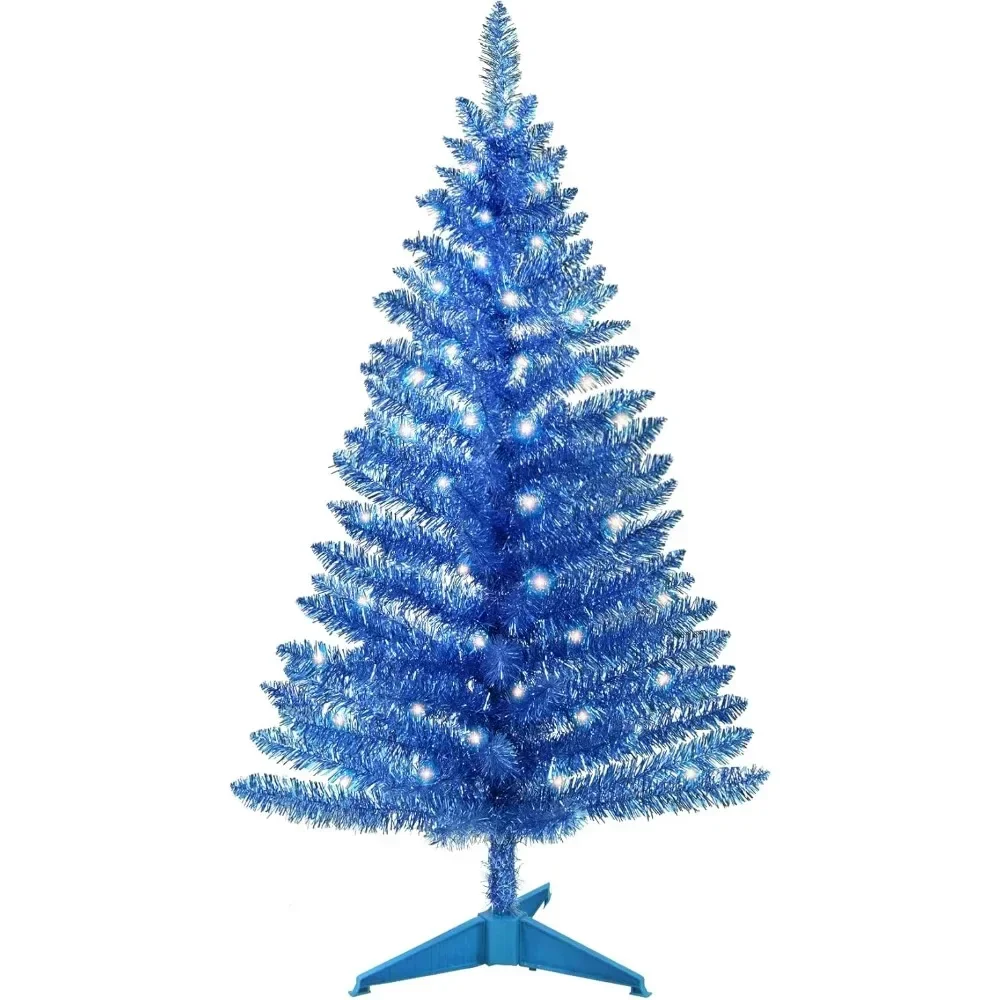 

Christmas Tree Lighted Artificial Blue Not Pre-lit Blue Tinsel Pine with Lights Ideal for Ideal for Home Office Christmas Trees