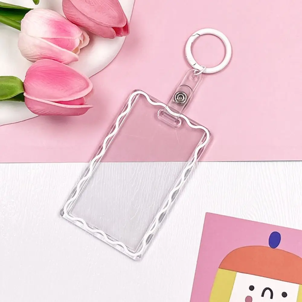 Acrylic Transparent Card Holder Keychain Wave Card Case Keyring Card Sleeve Credit ID Card Holder Students Bus Card Cover