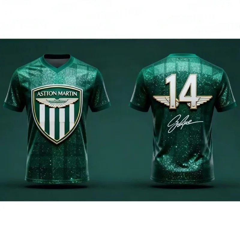 Camiseta Deportiva Aston Martin 14 de Manga Corta, Moderna y a la Moda para Uso Diario y Deportivo
