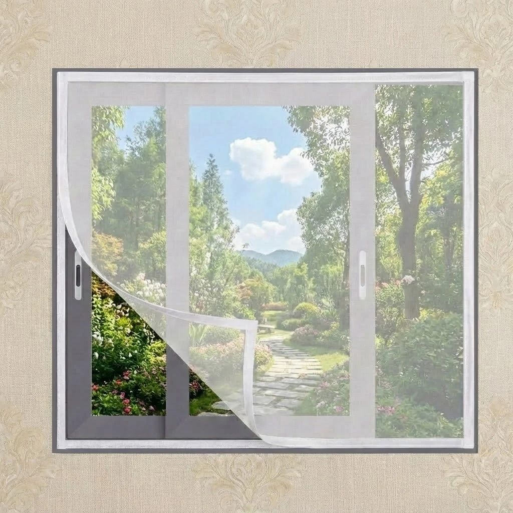 White Self-Adhesive Hook and Loop Window Screen, Tool-Free Install, Breathable Mosquito Protection